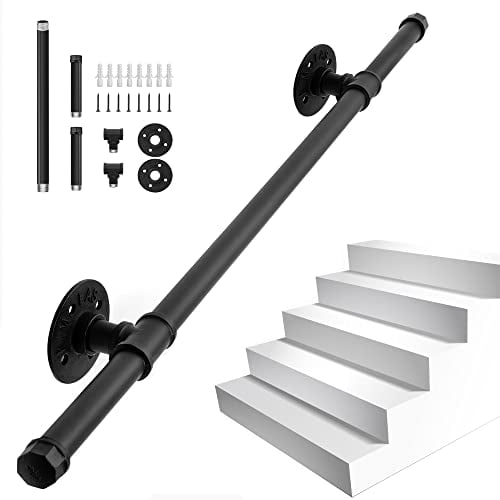 IBVIVIC Barandilla negra para escaleras, 100 cm, para interior y exterior, pasamanos de pared vintage, de hierro forjado, pasamanos para baño, jardín, interior, exterior, escaleras, balcón, parapeto
