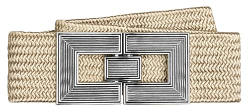 Caspar GU328 breiter elastischer Damen Stretch Taillengürtel mit stylischer Metallschließe, Farbe:beige, Gürtelgröße:80 [für Körperumfang 95-105 cm]