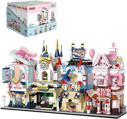 Haus Bausteine Bausatz, 1298 Klemmbausteine 4 in 1 Mini Street View Architektur Haus Bausteine Stadthaus Modell, MOC Modular Building Bausatz für Jugendliche Erwachsene Nicht Kompatibel mit L*go