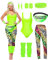 7-teiliges 80er-Jahre-Workout-Kostüm, 80er-Jahre-Zubehör-Set, 80er-/90er-Jahre-Trikot, Leggings, Stirnband, Armbänder, Beinstulpen, Ohrringe, Bauchtasche (Helles Zebra, Größe XL)