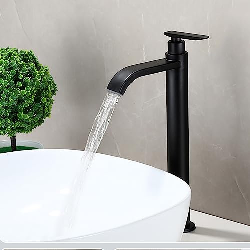Mitigeur Lavabo Haut Robinet Eau Froide Lave Main Cascade Monocommande Robinet Vasque à Poser Inox,noir