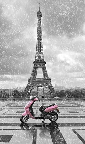 Difficult Jigsaw Puzzles For Adults 1000 Pieces Eiffel Tower Pink Scooter In The Rain 75 * 50Cm