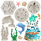 MYPRACS 5 Stück Marine Themen Fondant Kuchenform Meerjungfrau Muschel Seestern Muschel Koralle Algen Meeresschildkröte Delfin Silikonform für Kuchendekoration Cupcake Topper Süßigkeiten Schokolade
