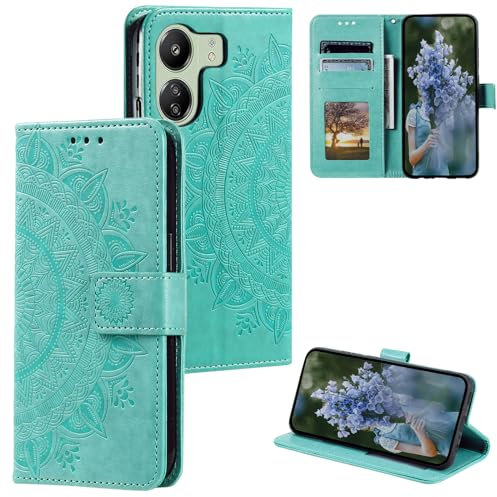 HTDELEC Coque pour Xiaomi Redmi 13C 4G Vert,Housse en Cuir Premium Flip Case Portefeuille Etui avec Stand Support et Carte Slot - Vert