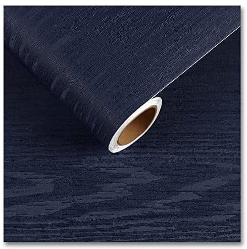 CRE8TIVE Navy Blue Wood Effect Wallpaper Peel and Stick Wallpaper for Bedroom Wood Vinyl Wrap for Furniture Thick Textured Contact Paper for Living Room Kitchen Cupboard Cabinet 30cm x 200cm