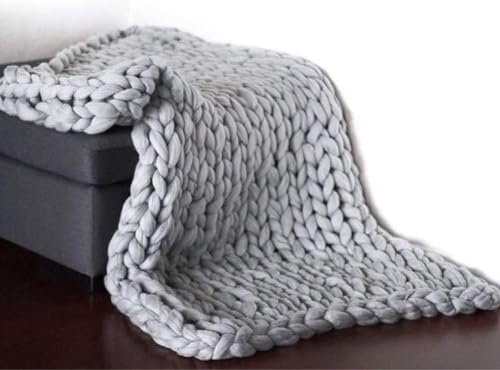 Decke, Strick, Grobstrick, große Strickdecke, Sofadecke aus Wolle, grob, handgewebt, Wolle, grob gestrickt, (Grau, 100 x 120 cm)