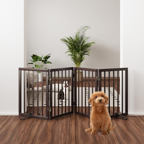 Mino Kesper Freistehendes Hundegitter, faltbar, braun, Hundegitter für das Haus, Türen, Treppen, Haustiergitter für Hunde, Doogie Welpenzaungitter