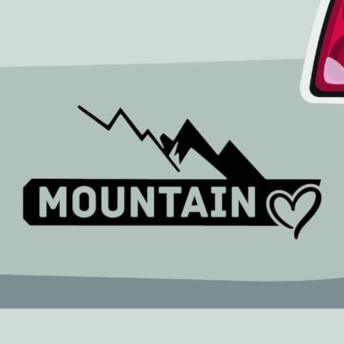 Stickerfreaks Mountain Berg Herz Aufkleber Urlaub Sticker Klettern Auto Bike Decal Vinyl Alpen Aufkleber Größe: 10x4,5cm (S) | Farbe: 70-schwarz | Urlaub Sticker Kleber Deko Tuning Sport