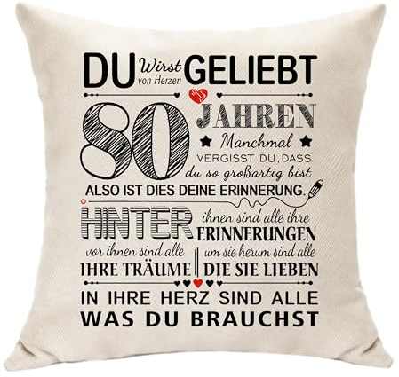 Original Geschenke zum 80. Geburtstag für Sie Ihn Personalisierte Deko Geburtstagsgeschenke für 80 Jahren Frauen Männer Mann Frau Geburtstag Andenken Quadratische Kissen Taille Kissenbezug (80.)