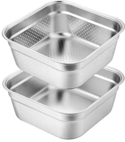 Stainless Steel Colander Bowl Set with Basin 23Cm Mixing Basin for Washing Fruits Vegetables and Rice Metal Storage Basket for Kitchen