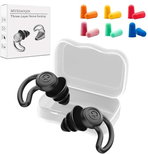 SSKHE Lot de 7 paires de bouchons d'oreilles en silicone pour dormir 40 dB - Réduction du bruit - Réutilisables et doux - Protection auditive pour ronflement, vol, étude, sensibilité au bruit