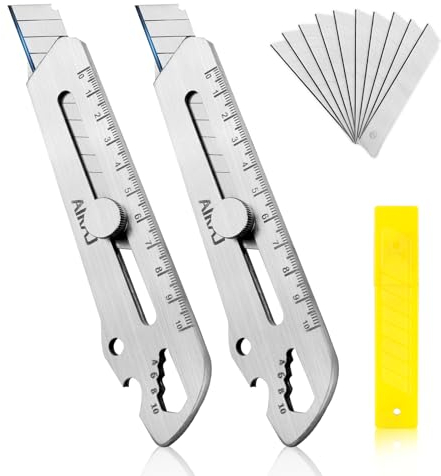 YAOZUP Cutter Lame Sécable, Cutter Professionnel Rétractable en Acier Inox avec 10 Lame Cutter(18 mm), Cutter de Précision, Robuste et Précis, Cutter pour Bureau,Maison,École,Cadeau Homme (2)