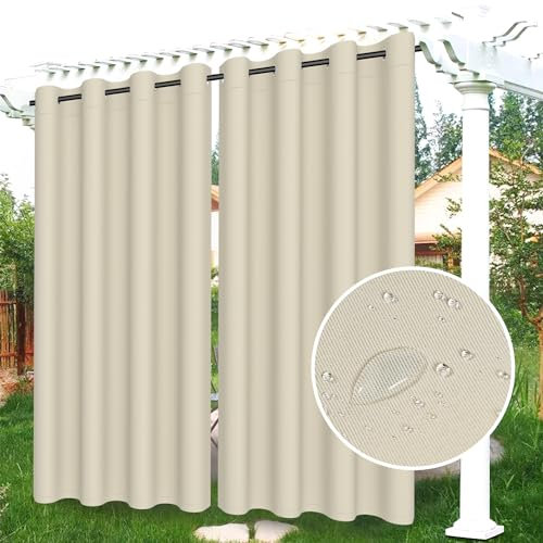 Famibay Outdoor Gazebo Curtains Waterproof Outdoor Thermal Insulated Eyelet Blackout Curtains Sunshade Privacy Screen Curtain for Garden Gazebo Patio Porch Yard