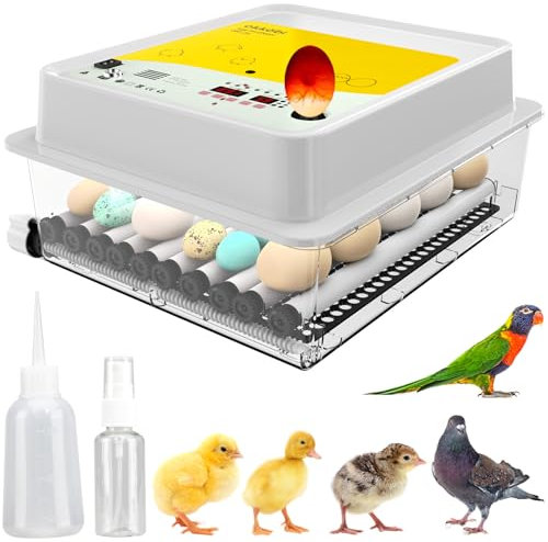 Okköbi OBI-36 Brutautomat für Hühner, Enten & andere Vögel + NEU + Brutautomat vollautomatisch + Temperaturkontrolle + Feuchtigkeitsanzeige + Integrierte Eierschale + 5 Jahre Schutz
