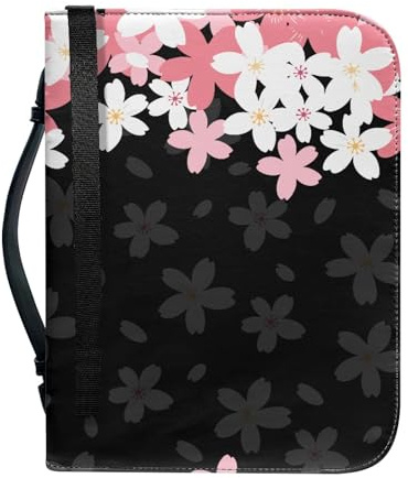 ENEN Sac a Main Bible, Motif Fleurs de Cerisier Sac de Rangement Bible Cuir PU Imperméable Couverture Bible/Housse de Bible avec Poignée & Fermeture Éclair (Fleurs Blanches,30.5x22.9cm)