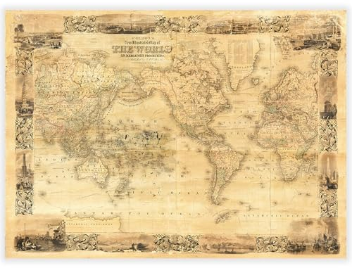 Bristlegrass Puzzles für Erwachsene 1000 Teile - Vintage Weltkarte 1855 - | Puzzles | 1000 Teile Puzzle für Erwachsene | Holzpuzzles Antik Stil Puzzle für Geschichtsbegeisterte und Dekorliebhaber
