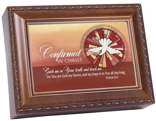 Elanze Designs Schmuckkästchen Confirmed In Christ – Psalm, 63,5 - 20,3 x 15,2 cm, Holzmaserung, Polygussharz, Spieluhr Friend in Jesus