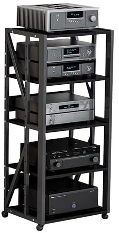 AV-Medienständer, hifi rack, audio rack hifi, Audio-/Video-Regale Audio-Video-Turm Stereo-Racks und -Ständer, AV-Komponenten-Medienständer für Zuhause, Aufnahmeraum, Büro und Kino(Nero,50*40*109cm)