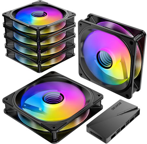 Okinos 6 Pack RGB Fans, Infinity Arc ARGB Effect, PWM PC Fans 23.5 dBA, Cable Connector 3 Pin 5V Addressable RGB Fans with Controller (Not Daisy Chain), Halo Series
