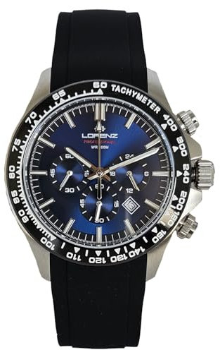 Lorenz Chrono 26175LL Herren Armbanduhr Chronograph Kautschuk Taucher 100 Meter, Schwarz, Modern