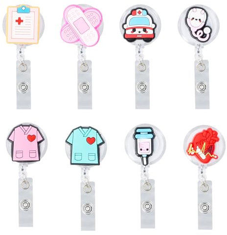Porte Badge Enrouleur, 8 Pièces Porte-Badges Clip Rétractable pour Infirmières, Infirmières Accessoires, Support Badge avec Clip pour Les Médecins