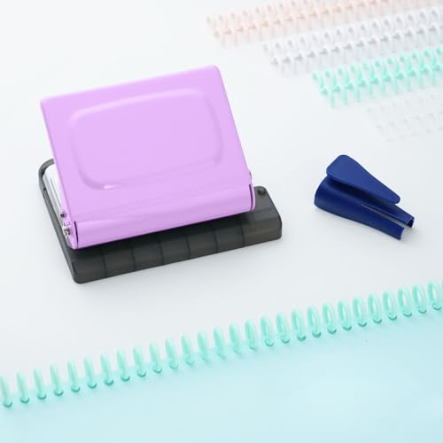 Bindegerät Spiralbindung 10 Loch, Spiralbindegerät Locher A4 mit 10 farbigen Binderücken – geeignet für A4 (30 Löcher), A5 (20), B5 (26) – Bindemaschine für Büro, Schule, DIY -Violett