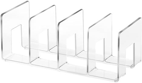 Portariviste in Acrilico con 4 Scomparti, Scaffale a Leva per Riviste, Organizer Multifunzionale per Scrivania in Acrilico, Porta Riviste e Libri per Ufficio e Biblioteca, 32x14,5x13cm (Trasparente)