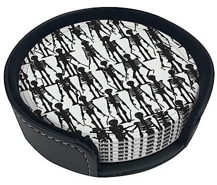 Untersetzer-Set mit Totenkopf-Motiv, Schwarz, 6 Stück Getränkeuntersetzer für Couchtische, Getränke, Bars, Partys, 9,9 cm