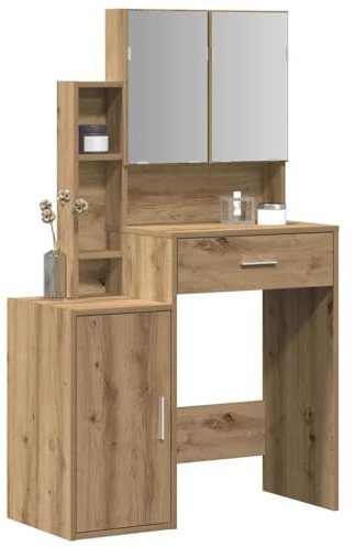 vidaXL Schminktisch Artisan-Eiche 80 x 35 x 132 cm Holzwerkstoff | Modernes, rechteckiges Format mit matter Oberfläche, Zahlreiche Fächer für all deine kleinen Sachen,