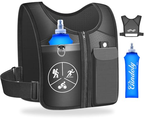 Gindoly Laufweste mit 500ml Wasserflasche, Running Vest mit Handytasche, Laufrucksack für Damen&Herren, Verstellbare Brustgurte&Reflektierender,Ideal zum Laufen, Radfahren, Klettern, Wandern, Angeln