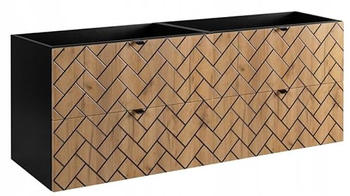 Rodan Waschbeckenunterschrank Hängend Schwarz & Beige mit 2 Soft-Close Schubladen - Badezimmer Unterschrank Waschbecken mit ABS-Kanten - Waschtischunterschrank MDF-Korpus 46 x 160 x 61 cm