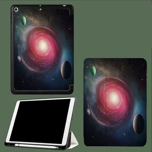 Custodia per iPad Air 13 Pollici M2 2024 con Portapenna, Cover Sottile Con Tripieghevole Supporto per iPad Air 13 Pollici, Auto Sveglia/Sonno Galassia Rossa Pianeta Verde Universo