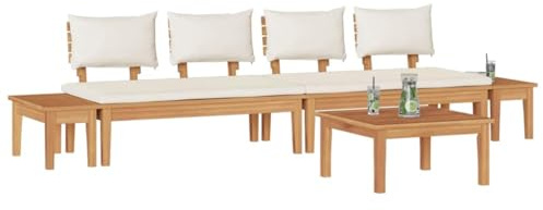 vidaXL Set of 5 Solid Teak Garden Benches, 2 Pieces, Solid Teak Wood, Garden Table, 60 x 60 x 30 cm, Solid Teak