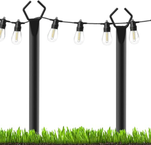 Lichterkettenstangen, 2 x Metallpfosten, 300 cm, robuste Außenstange und Rasenstütze, Beleuchtung für Hinterhof, Hof, Terrasse, Veranstaltungen, funktionale und Outdoor-Aktivitäten