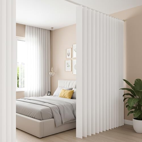 Raumteiler Vorhang Extra Breit H241xB254CM Wasserdicht, Raumtrenner Vorhänge mit Haken, Schrankvorhang Faltbarer Raumteiler für Bad/Schlafzimmer/Wohnzimmer/Büro/Sichtschutz(Weiß)