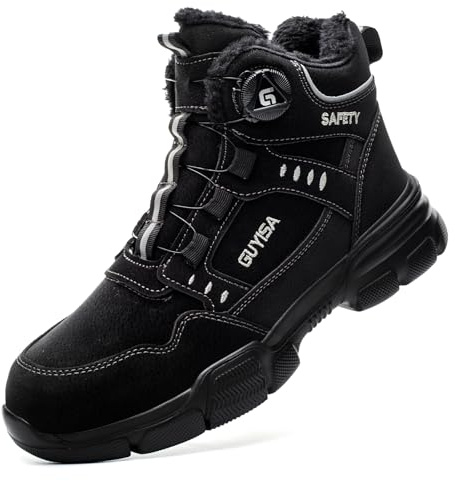 GemChve Scarpe Antinfortunistiche Uomo Donna Impermeabile Invernali Termiche Imbottite con Punta in Acciaio Regolazione Rapida dei Lacci Stivali Black 45 EU