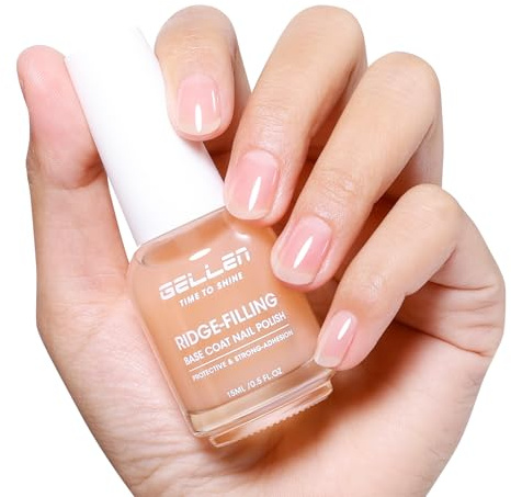 Gellen Ridge Filling Base Coat Clear Nail Polish, Nail Strengthener Hydrates Repairs Damaged Dry Finger Nails,Shea Butter Vit E Protein Sheer Ridge Filler for Nails,Toxin&HEMA-Free