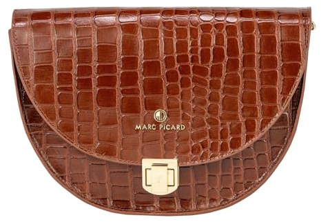 Marc Picard Leder Schultertasche Croco Shoulder Bag Moon Cognac braun