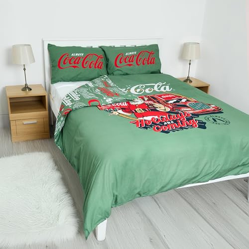 The Gift Scholars Officially Licensed Coca-Cola Holidays Are Coming Christmas King Size Duvet Cover Set - Reversible + 2 Includes Pillowcases - Festive Bedding for Coke Fans