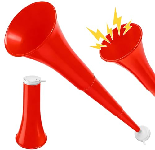 24 Inch Collapsible Stadium Horn, Vuvuzela Plastic Blow Cheering Horn, Collapsible Plastic Trumpet noise makers Horn for Sporting Event，Football Soccer Games, School Party Supply(Red)