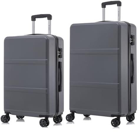 YONSLY Premium Reisekoffer TSA-Schloss,YKK-Reißverschluss Hartschalen-Koffer Trolley Kabinenkoffer Rollkoffer Suitcase Handgepäck 4 Rollen (Grau, L-XL-Set)