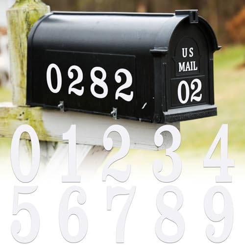 5Sets Reflective Mailbox Numbers Sticker, 4 * 2in Waterproof 0-9 Vinyl Numbers, 50Pcs Strong White Self-Adhesive for Signs, Door, Cars, Trucks, Home, Business, Address Number