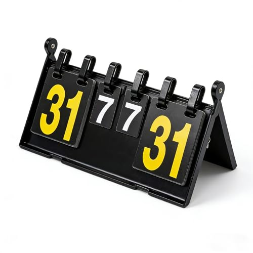 Anzeigetafel 6 Stellig Flip Punktetafel Punktezähler für Sport Wettkämpfe | Wasserdichte Sportanzeigetafel 0-31/0-7, Gelb-weiße Farbe, 450g faltbar für Basketball Volleyball Badminton