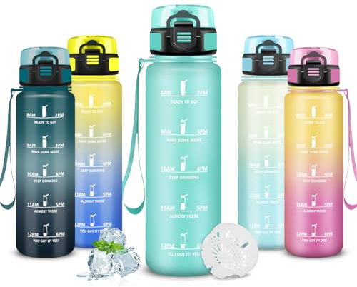 Mujigaga Trinkflasche Kinder- 500ml- Wasserflasche, Trinkflasche Kohlensäure Geeignet, Auslaufsicher, Wasserflasche mit Motivierendem Slogan, Water Bottle für Schule, Picknick, Büro, Running, Camping