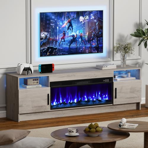 Quiniver 70 Grey Electric Fireplace TV Stand With 36 Built-In Fire