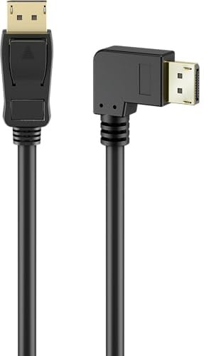 goobay Câble DisplayPort 2.0/2.1, 1 mètre, 8K 144 Hz, 54 Gbit/s, connecteur à 90°, UHD, HDR, DSC, G-Sync, FreeSync, DP vers DP, noir, pour jeux, moniteur, projecteur, VR, connexion en série, 77052