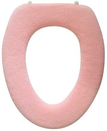 Warm-n-Comfy Soft Toilet Seat Cover - Plush & Thick Fabric Toilet Seat Warmer for Round & Elongated 14x18 Toilet Seats - Reusable, Machine-Washable, Easy-Install - Gift-Ready Packaging - Pastel Pink