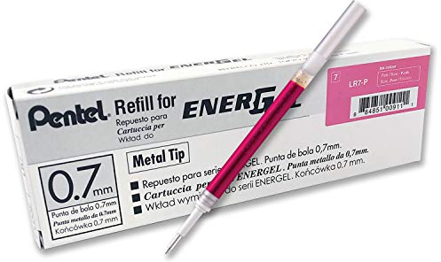 Pentel LR7 Refills for Energel Pentel BL57/77/107/117/407/TRL Rollerball Roller Skates Pink - Pack of 12