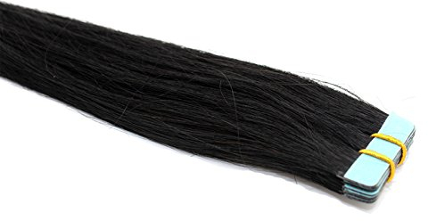 Tape In/On 100% Echthaar Remy Hair Extensions Haarverlängerung 2,5g / Tresse (40cm - 10 Tressen - #1 Schwarz)