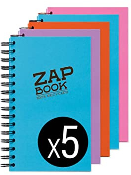 Clairefontaine 8360C - Packung mit 5 Zeichenheften Zap Books mit Doppelspiralbindung im Hochformat ZAP BOOK, DIN A5, 160 Blatt, 80g, blanko, Sortierung gemischt, 1 Pack